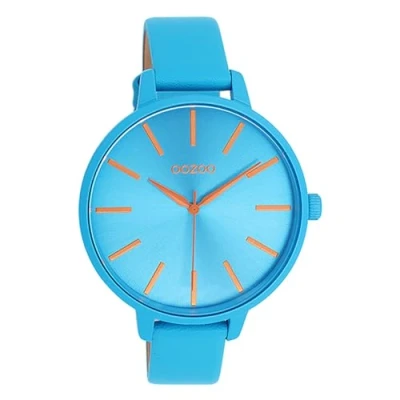 Afbeelding van Oozoo Dameshorloge met lederen band Color Line 42 MM diameter neon kleuren in verschillende variaties, neonblauw.