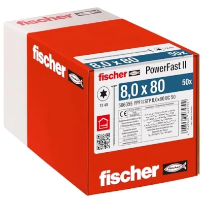 Afbeelding van Fischer PowerFast II 566355 Verzonken houtschroef 8 mm 80 Interne vertanding Staal Galvanisch verzinkt 50 stuk(s)