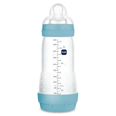 Afbeelding van MAM Anti koliek fles vanaf 4 maanden, 320 ml, met 3 flow zuiger van siliconen, gemakkelijk te accepteren, zelfsteriliserend, reinigen, Easy Start Colic, mat blauw