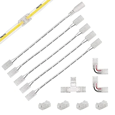 Afbeelding van PAUTIX COB ledstrip, stekkerverbinderset voor 8 mm breedte, strips, 2 pins, 4 stuks transparante middenverbindingen, L vorm, 1 stuk T vorm en dubbele verlengdraden 15 cm met DC