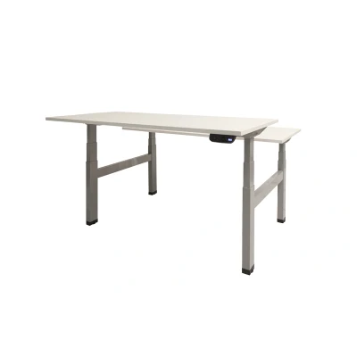 Afbeelding van Dextro plus duo zit/sta 160x80cm, electrisch hoogte verstelbare werkplek, H poot frame. Frame kleur aluminium (RAL9006) en blad krijtwit.