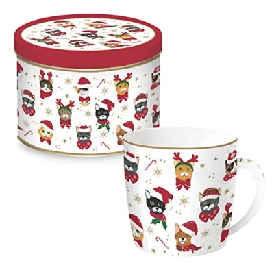 Afbeelding van Easy Life Design Mok in blik Geschenkset Cadeauset Kerst en bewaarblik Katten poezen