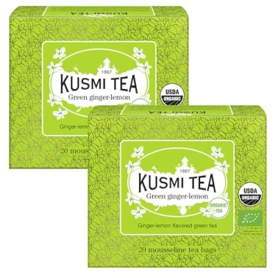 Afbeelding van Kusmi Tea Set van 2 blikken Biologische Citroen Gember Groene Thee Doosjes met 20 mousseline theezakjes