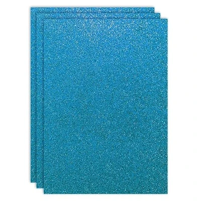 Afbeelding van RAYLU PAPER Gekleurd glitterkarton, A4, 200 g/m² dik, karton met glitter, voor knutselwerk, verpakking van 3 stuks, lichtblauw