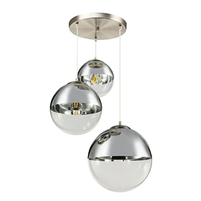 Afbeelding van Globo Hanglamp bollen transparant glas nikkel mat chroom woonkamer verlichting lamp 15851 3