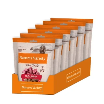 Afbeelding van Nature&#039;s Variety Freezed Dried gevriesdroogde rundervleeskubus zonder botten voor honden box van 6 x 50 g in totaal 300