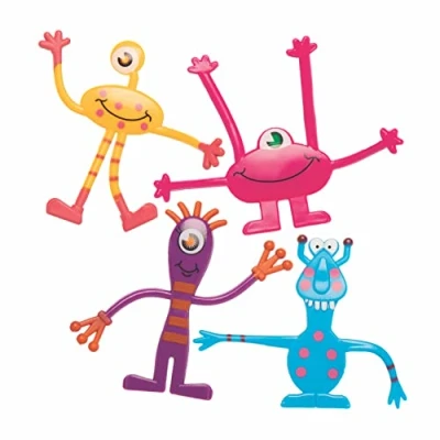 Afbeelding van Baker Ross FC241 Bendy Monsterspeelgoed Pak van 4, Halloween nieuwigheidsspeelgoed, speelgoed voor kinderen, ideaal als feestzakvulling, kleine geschenken en prijzen