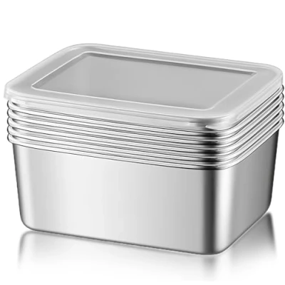 Afbeelding van MEGYAD Set van 6 vershouddozen met deksel: 650 ml meal prep dozen voedselcontainer roestvrij staal opbergdoos oven vriezer vaatwasser veilig BPA vrij