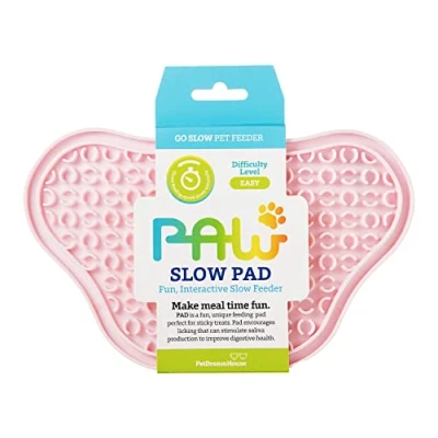 Afbeelding van PetDreamHouse PAW Slow Lick Pad antislip likmat voor honden en katten, angstverlichting, duurzaam TPE, zuignapgreep, vaatwasmachinebestendig, babyroze