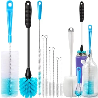 Afbeelding van Flessenborstel, reinigingsborstel, 8 stuks, lange handgreep, flesse reiniger voor de wassen van kleine halzen, bierflessen, wijnkarafts, kopjes, pijpen, hydroflessen