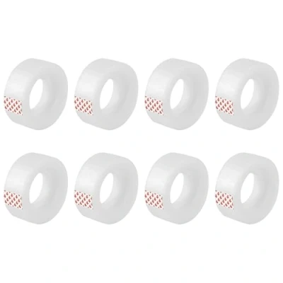 Afbeelding van D.RECT 8 stuks kantoortape, doorzichtig plakband, afmetingen 19 mm x 33 m, transparant plakband met sterke hechting