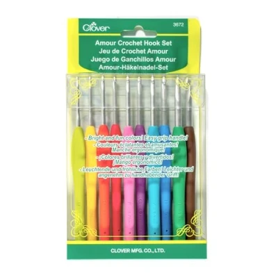 Afbeelding van Clover Amour Haaknaalden 10 kg maat B tot J, stof, veelkleurig, 14 cm hoogte x 10,7 lengte 2,5 breedte