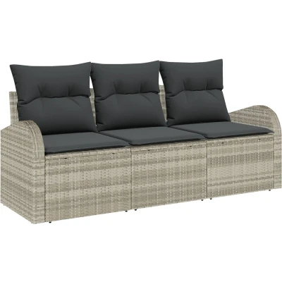 Afbeelding van vidaXL 3 delige tuinbank set met kussens lichtgrijs poly rattan