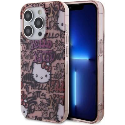 Afbeelding van Hello Kitty HKHCP14LHDGPTP hoes voor iPhone 14 Pro 6,1&quot; roze hardcase IML Tags Graffiti