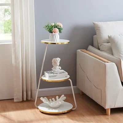 Afbeelding van Bijzettafel Sipoo 74x46x37cm wit en goudkleurig
