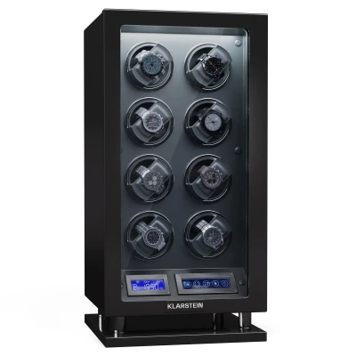Afbeelding van Klarstein Watchwinder voor Automatische Horloges 8 Met Acryl Deur Blauwe LED&#039;S 5 TPD Instellingen Zwart