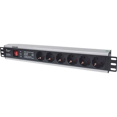 Afbeelding van Intellinet 713962 19 inch Stekkerdoos voor patchkast 1.5 HE Geaarde contactdoos Overspanningsbescherming Zwart
