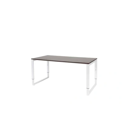 Afbeelding van Domino Plus bureau, hoogte instelbaar (62 85cm) met 160x80cm &#039;zwevend&#039; logan eiken 25mm blad en wit (RAL9010) O poot frame