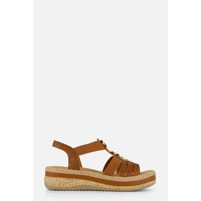 Afbeelding van Rieker Sandalen Plat cognac Maat 43
