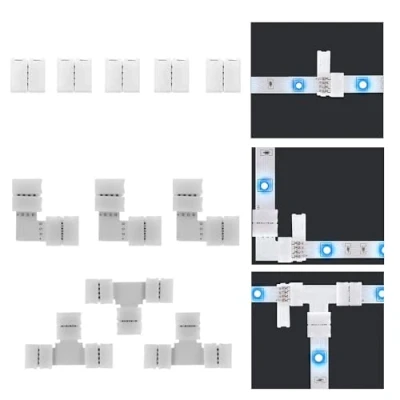 Afbeelding van LED lichtstrip connectoren, 4 pins RGB 8 mm soldeervrije connectorkit bevat 5 x Gapless Line, L, T vormige connector voor SMD 2835/3528 multicolor ledstrips