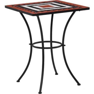 Afbeelding van Bistrotafel mozaïek 60 cm keramiek terracottakleurig en wit