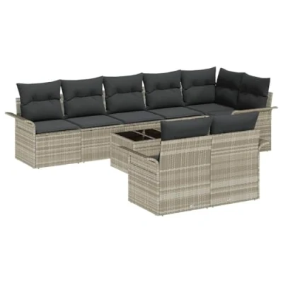 Afbeelding van vidaXL 9 delige tuinset met kussens in grijs poly rattan