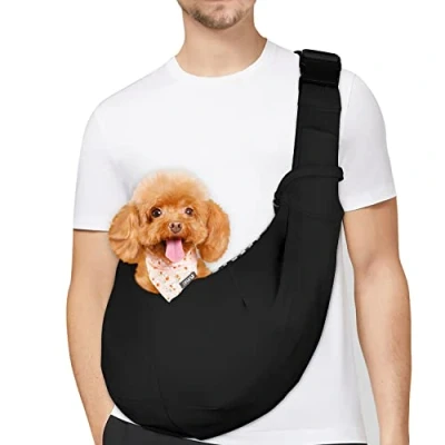 Afbeelding van PETLOFT Omkeerbare Hond Kat Draagtas, Verstelbare Handsfree Kruis Lichaam Drager Met Kraag Haak Voor Hond/Kat/Konijn Tot 4,99 KG