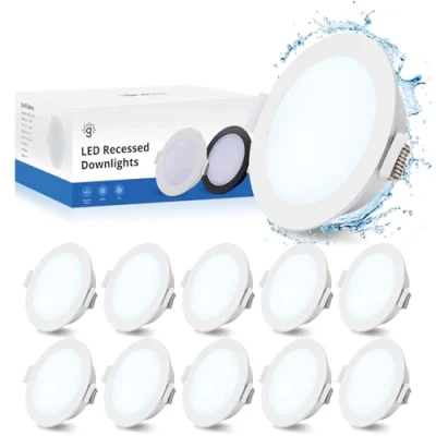 Afbeelding van GR4TEC LED Inbouw plafondlampen 5W, 10x IP65 downlights voor plafond, 6500K koud wit, 35 mm ultra slank, φ68 80 gat, 400lm, schijnwerpers badkamer, woonkamer, geen vuur beoordeeld