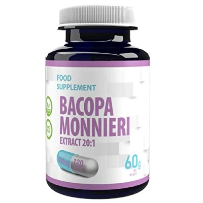 Afbeelding van Bacopa Monnieri Brahmi Extract 8000mg Equivalent (400mg van 20:1 Extract) 120 Vegan Capsules, Hoge Sterkte, Geen Vulstoffen of Bulkers, Gluten , GMO vrij