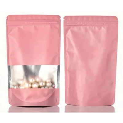 Afbeelding van Rimiko 50st Hersluitbare Mylar Stazak, Ritssluiting Plastic Zakjes voor Voedsel, Rits Aluminiumfolie Zakken met Doorzichtig Venster, Ziplock Kleurverpakking (Roze, 16x24 cm)