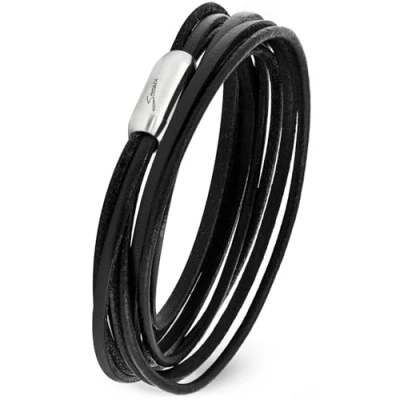 Afbeelding van Simaru Leren designer wikkelarmband met roestvrijstalen magneetsluiting, uniseks, gemaakt in Duitsland, 17 centimeters, Leer, zonder steen