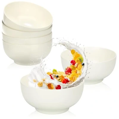 Afbeelding van COM FOUR® 6x ontbijtgranenkom van porselein dessertkom in modern design snackkom voor dessert, snacks of ijs (6 stuks wit. zonder decoratie)