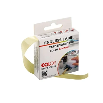 Afbeelding van COLOP e mark 155362 Eindeloze etiketten transparant, 14 mm x 8 m rol, spatwater en krasbestendig,