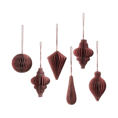 Afbeelding van Broste Copenhagen Christmas Mix Papieren Roodtbal Ornament Set Van 6 Pompeian Red