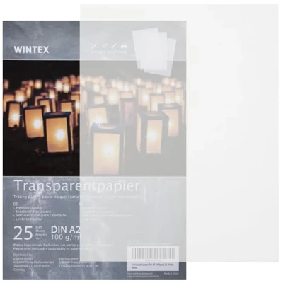 Afbeelding van WINTEX transparant papier 20x20 cm, 100 vellen, wit &amp; bedrukbaar, 102 g/m² knutselpapier, pauspapier, architectenpapier, tracing papier, lantaarnpapier 20x20cm Blatt