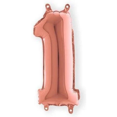 Afbeelding van Folieballon Cijfer 1 Rozegoud Grabo balloon 35cm