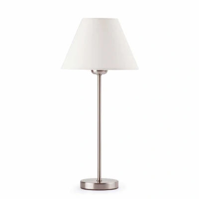 Afbeelding van Faro Lighting Nidia 1 Light Tafellamp Wit, Satijn Nikkel met Witte Linnen Kap, E27