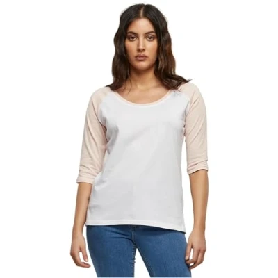 Afbeelding van Urban Classics Ladies 3/4 Contrast Raglan TEE Tshirt print, Dames, Maat: Small, White
