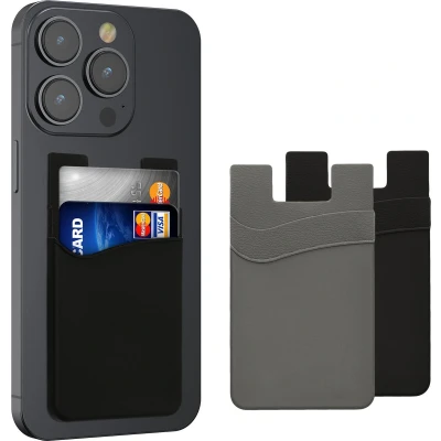 Afbeelding van kwmobile zelfklevende pasjeshouder voor smartphone (set van 3) Kaarthouder telefoon Siliconen hoes met dubbel kaartvak in zwart/zwart/grijs