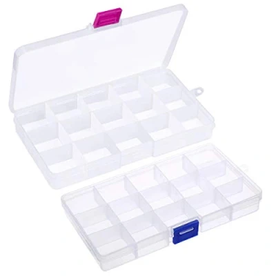 Afbeelding van Fodlon Plastic doos met verdelers, 2 stuks verstelbare organizer box kleine opbergdoos compartimenten sieraden oorbel opslag organisator schroef ambachtelijke gereedschapskisten, goed