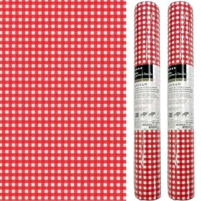 Afbeelding van 3 IN 1 ROL Tafelloper en Placemats Airlaid Vichy Rood/Wit Geblokt 40 x 480 cm 2 Stuks