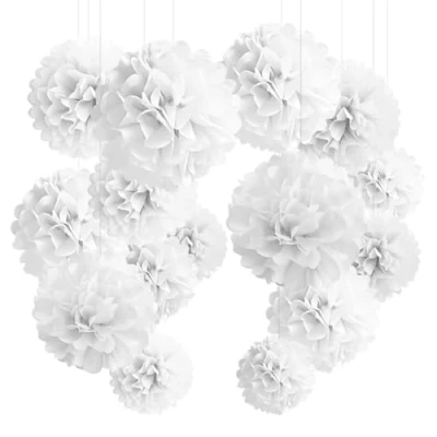 Afbeelding van YBwanli 24 stuks pompon, wit, pompon van zijdepapier, bruiloftsdecoratie, decoratie voor slaapkamer, meisjes, lantaarn, papier, doop, meisjes