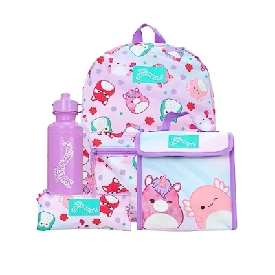 Afbeelding van Squishmallows Schooltas 4 delige Set Kinderrugzak En Lunchtas Met Etui Waterfles Kinderrugzakken Officiële koopwaar, NDSM85636, Veelkleurig