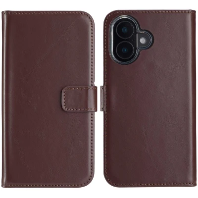 Afbeelding van Apple iPhone 16 Hoesje Echt leder Selencia Bookcase Bruin Telefoonhoesje