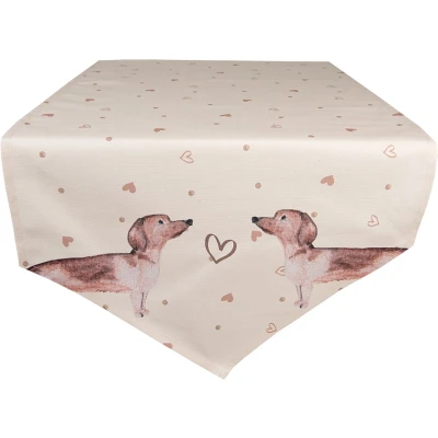 Afbeelding van Clayre &amp; Eef Tafelloper 50x160 cm Beige Katoen Teckel Tafelkleed