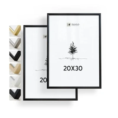 Afbeelding van Heimlich® Dubbelpak (2 stuks) fotolijsten 20x30 aluminium zwart fotolijst met onbreekbaar Acrylglas