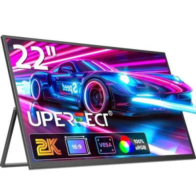 Afbeelding van Draagbare Monitor 2K 22 inch, UPERFECT Mobiel Display met 2560 * 1440 IPS Scherm Geïntegreerde Beugel Mini HDMI USB C voor PC Laptop Smartphone Xbo Switch PS4/5, Tweede VESA compatibel