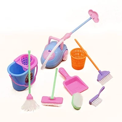 Afbeelding van 9 Stuks Miniatuur Poppenhuis Accessoires YUTOU Tuin Reiniging Gereedschap Poppenhuismeubilair Schaal 1:12 Poppenaccessoires Speelgoed Schoonmaakset voor