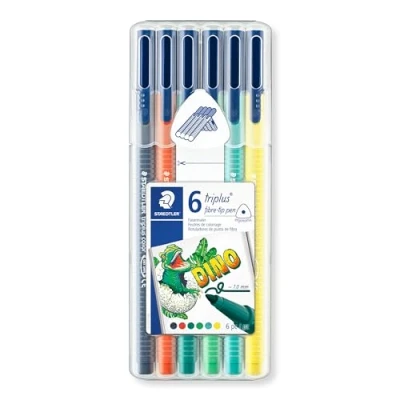 Afbeelding van STAEDTLER Triplus Fibre Tip Pennen Desktop Doos van 6 Dinosaurus Kleuren