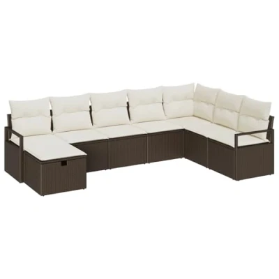 Afbeelding van vidaXL 8 delige tuinsofa set met kussens bruin poly rattan, 2 zits opslag &amp; rattan
